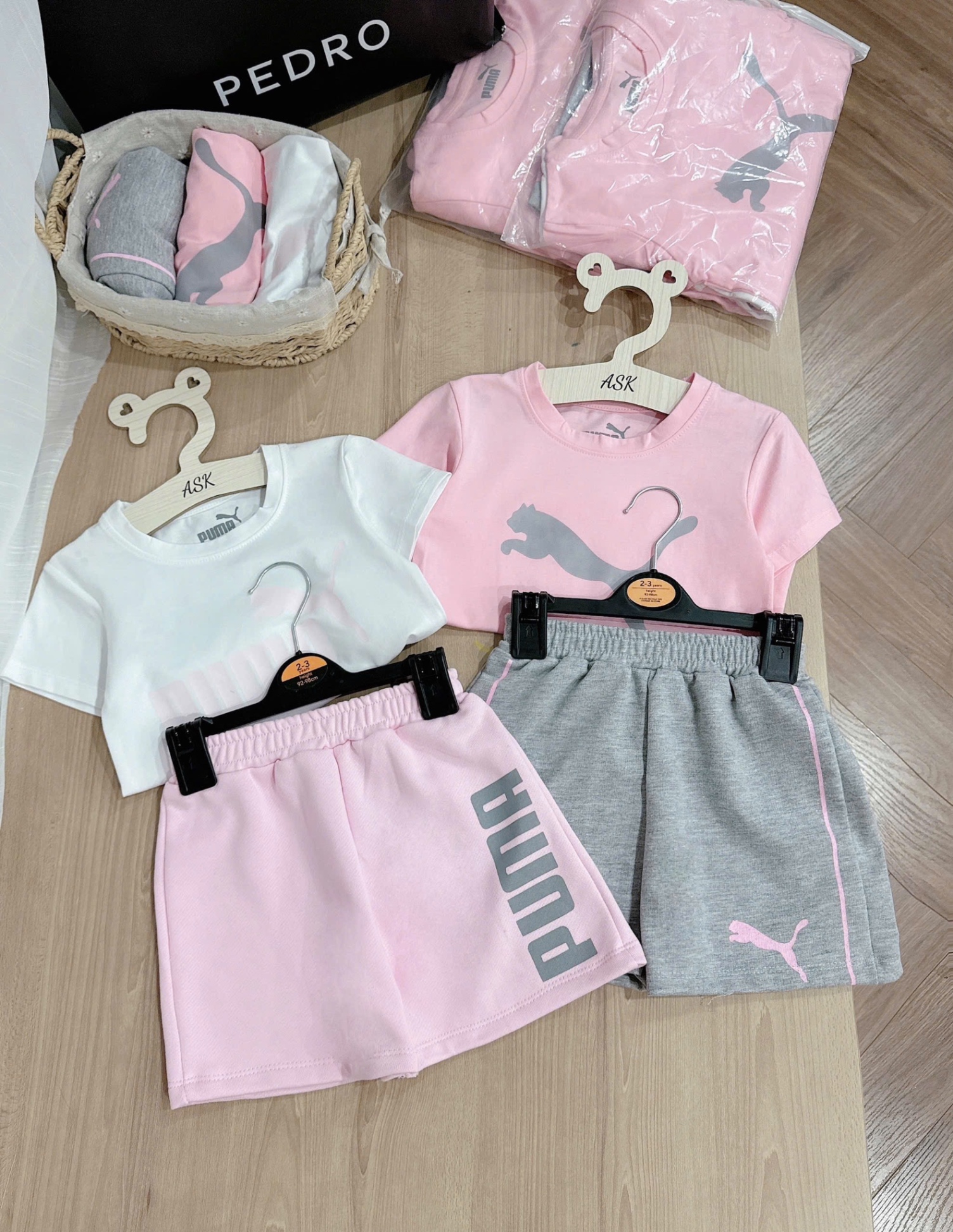 G413 - SET 2 BỘ ĐÙI BÉ GÁI PUMA TRẮNG HỒNG