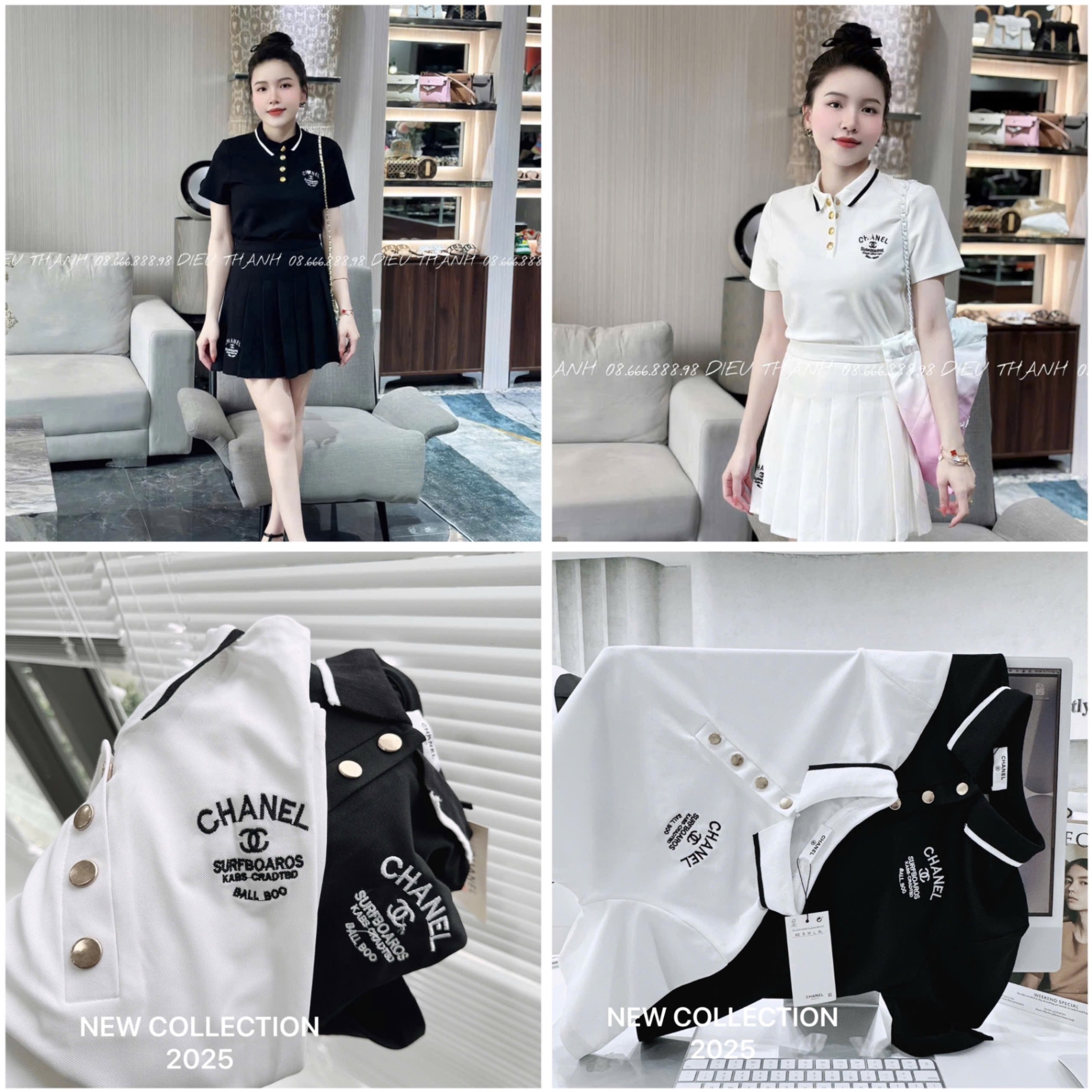 ANU134 - ÁO POLO NỮ CỔ VIỀN THÊU CHANEL