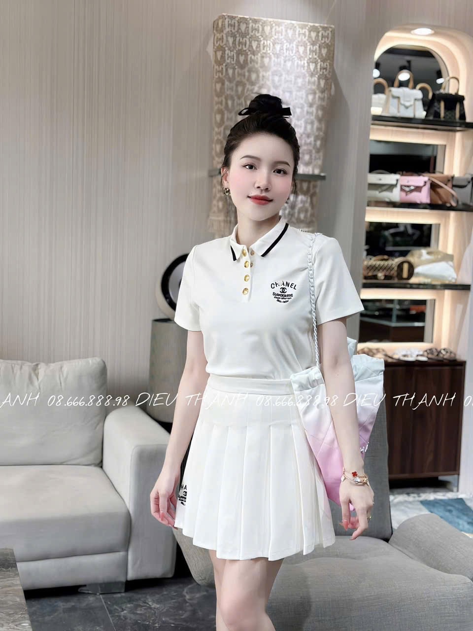 ANU134 - ÁO POLO NỮ CỔ VIỀN THÊU CHANEL