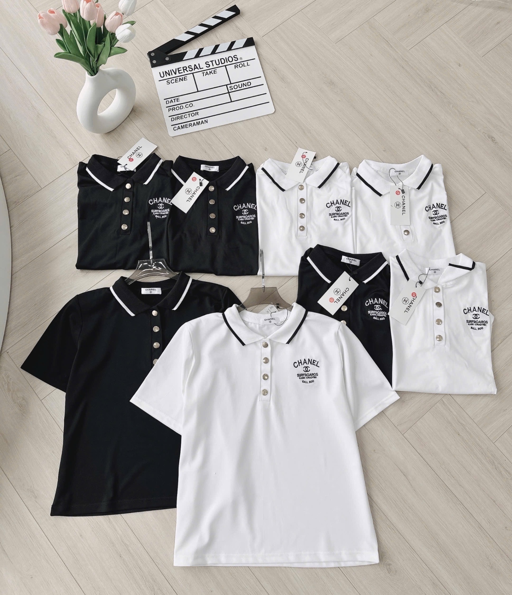 ANU134 - ÁO POLO NỮ CỔ VIỀN THÊU CHANEL