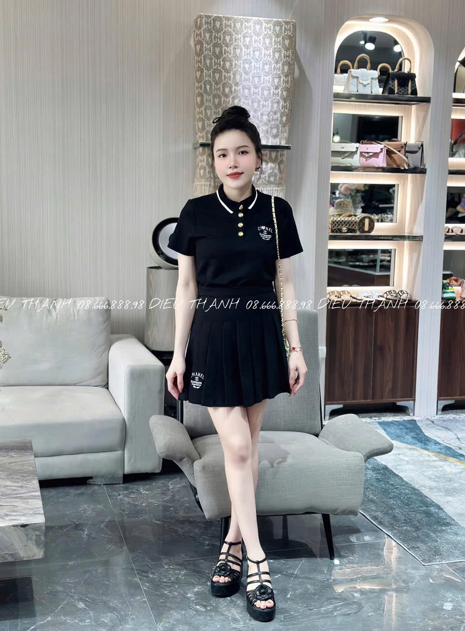 ANU134 - ÁO POLO NỮ CỔ VIỀN THÊU CHANEL