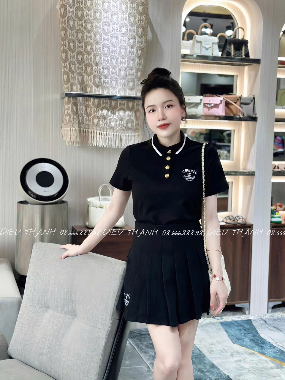 ANU134 - ÁO POLO NỮ CỔ VIỀN THÊU CHANEL