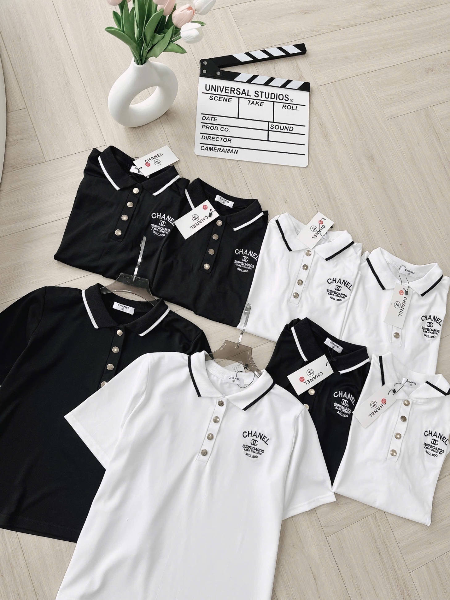 ANU134 - ÁO POLO NỮ CỔ VIỀN THÊU CHANEL