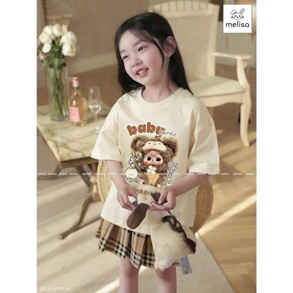 AB675 - SET 3 ÁO BÉ GÁI CỘC TAY BABY3 KITTY tím hồng be