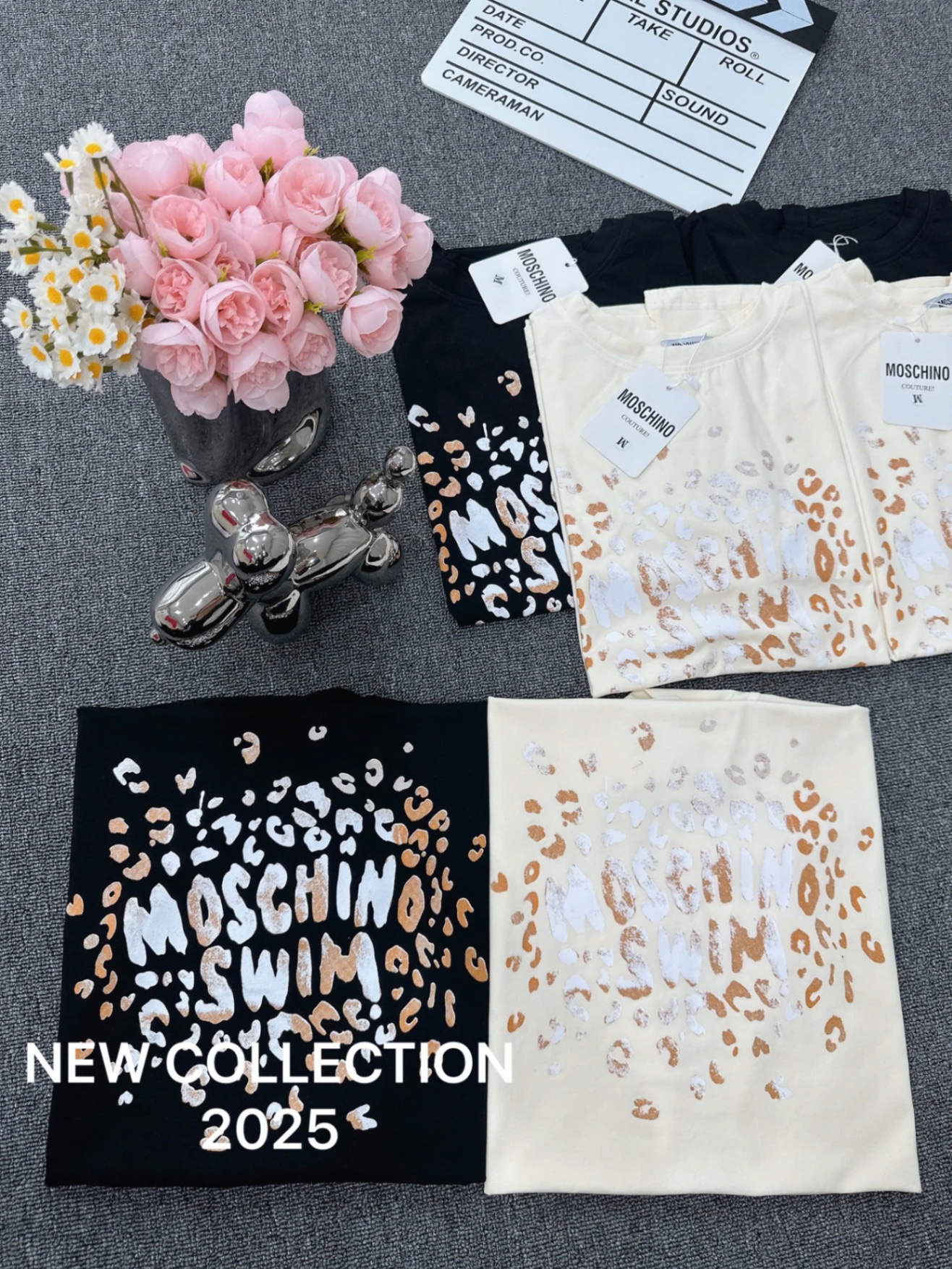 ANU145 - ÁO PHÔNG NỮ ĐEN BE MOSCHINO