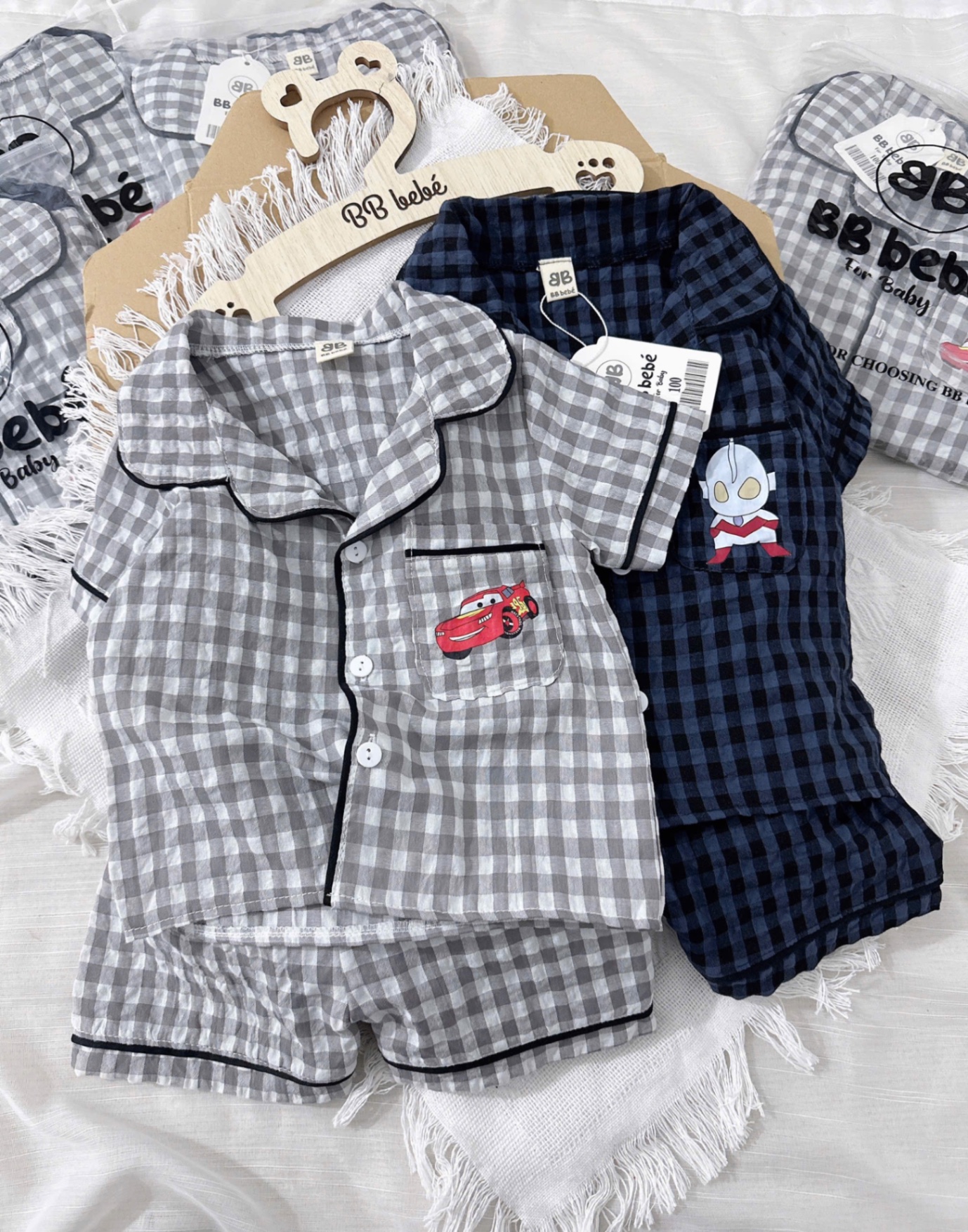 T448 - SET 2 BỘ ĐÙI BÉ TRAI PYJAMA KẺ CARO OTO