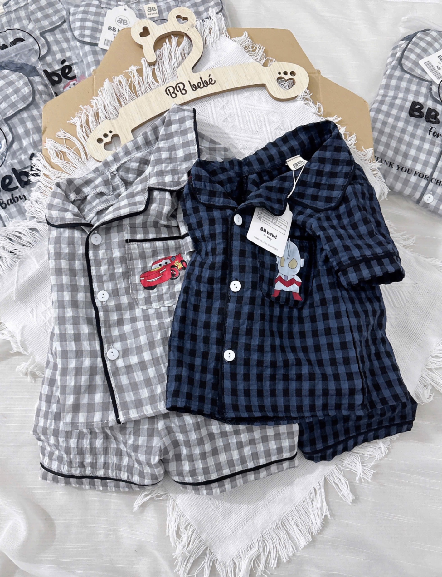 T448 - SET 2 BỘ ĐÙI BÉ TRAI PYJAMA KẺ CARO OTO