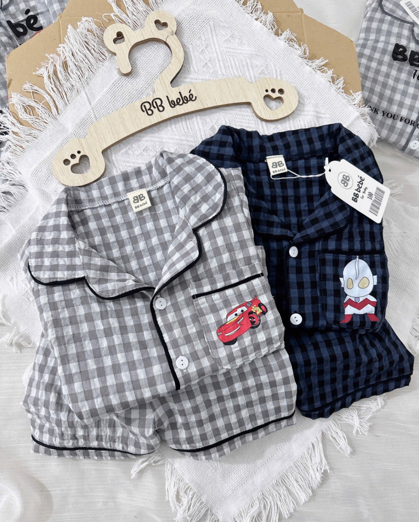 T448 - SET 2 BỘ ĐÙI BÉ TRAI PYJAMA KẺ CARO OTO