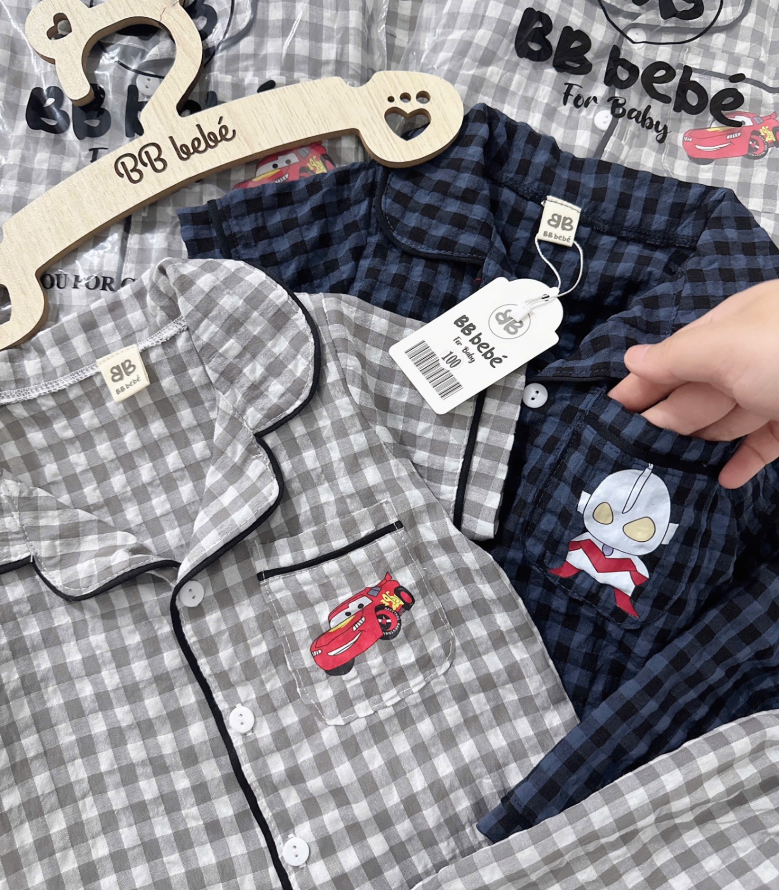 T448 - SET 2 BỘ ĐÙI BÉ TRAI PYJAMA KẺ CARO OTO