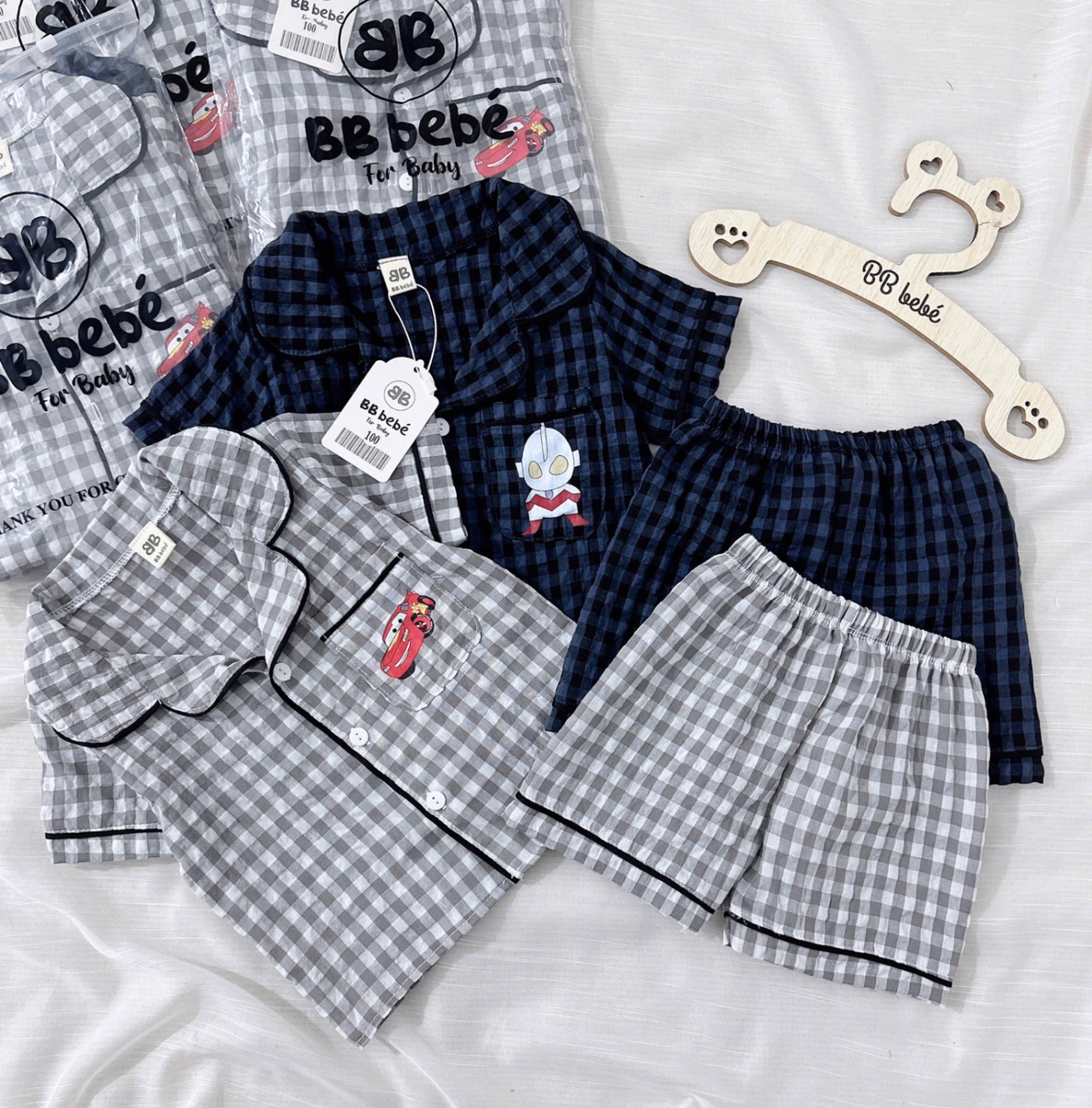 T448 - SET 2 BỘ ĐÙI BÉ TRAI PYJAMA KẺ CARO OTO