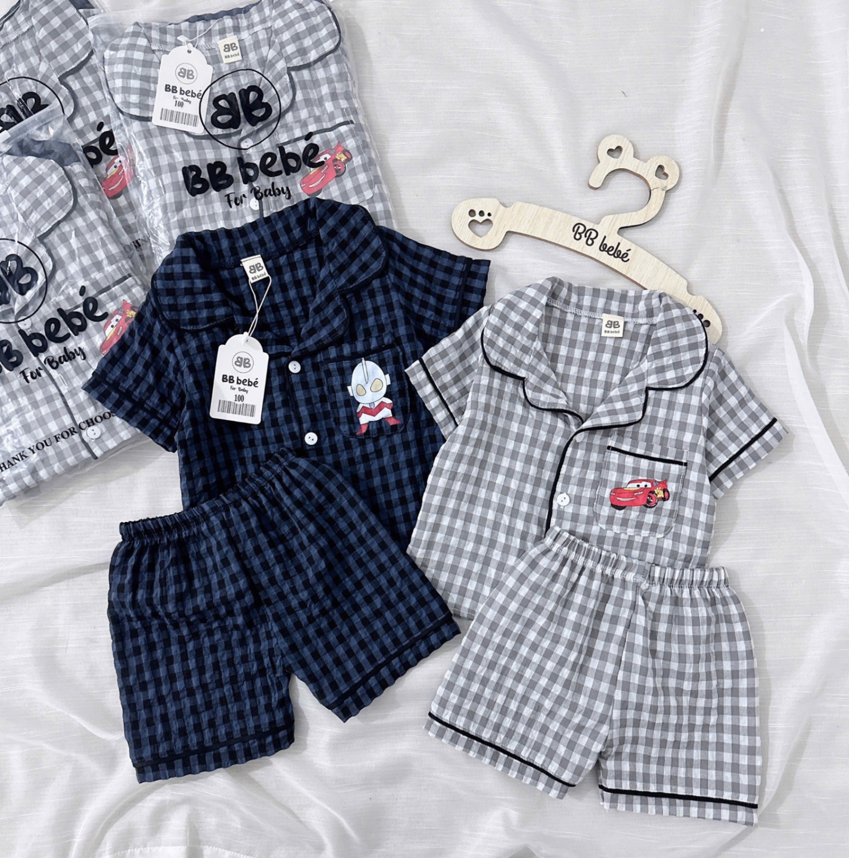 T448 - SET 2 BỘ ĐÙI BÉ TRAI PYJAMA KẺ CARO OTO