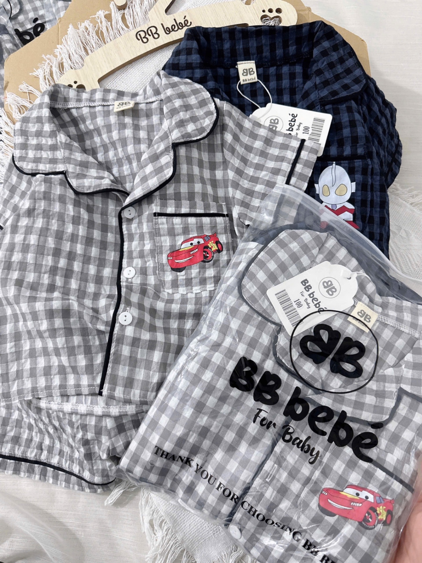 T448 - SET 2 BỘ ĐÙI BÉ TRAI PYJAMA KẺ CARO OTO