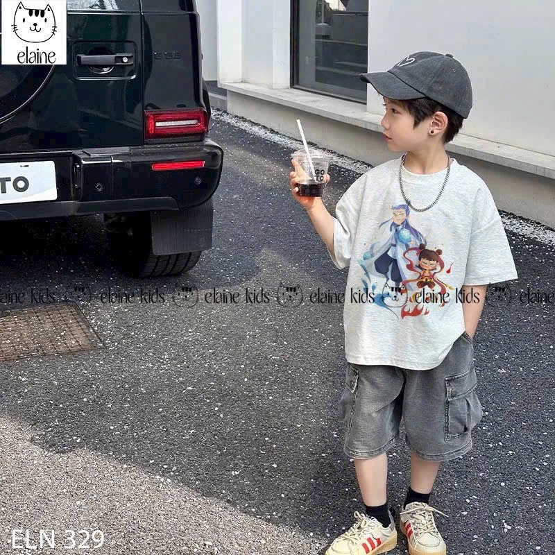 T457 - BỘ BÉ TRAI ÁO GHI NATRA QUẦN BÒ XÁM