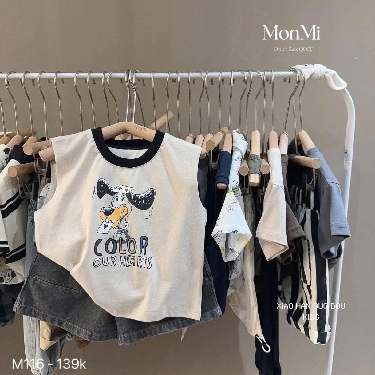 T455 - BỘ ĐÙI BÉ TRAI ÁO TRẮNG CHÓ COLOR QUẦN BÒ ĐEN