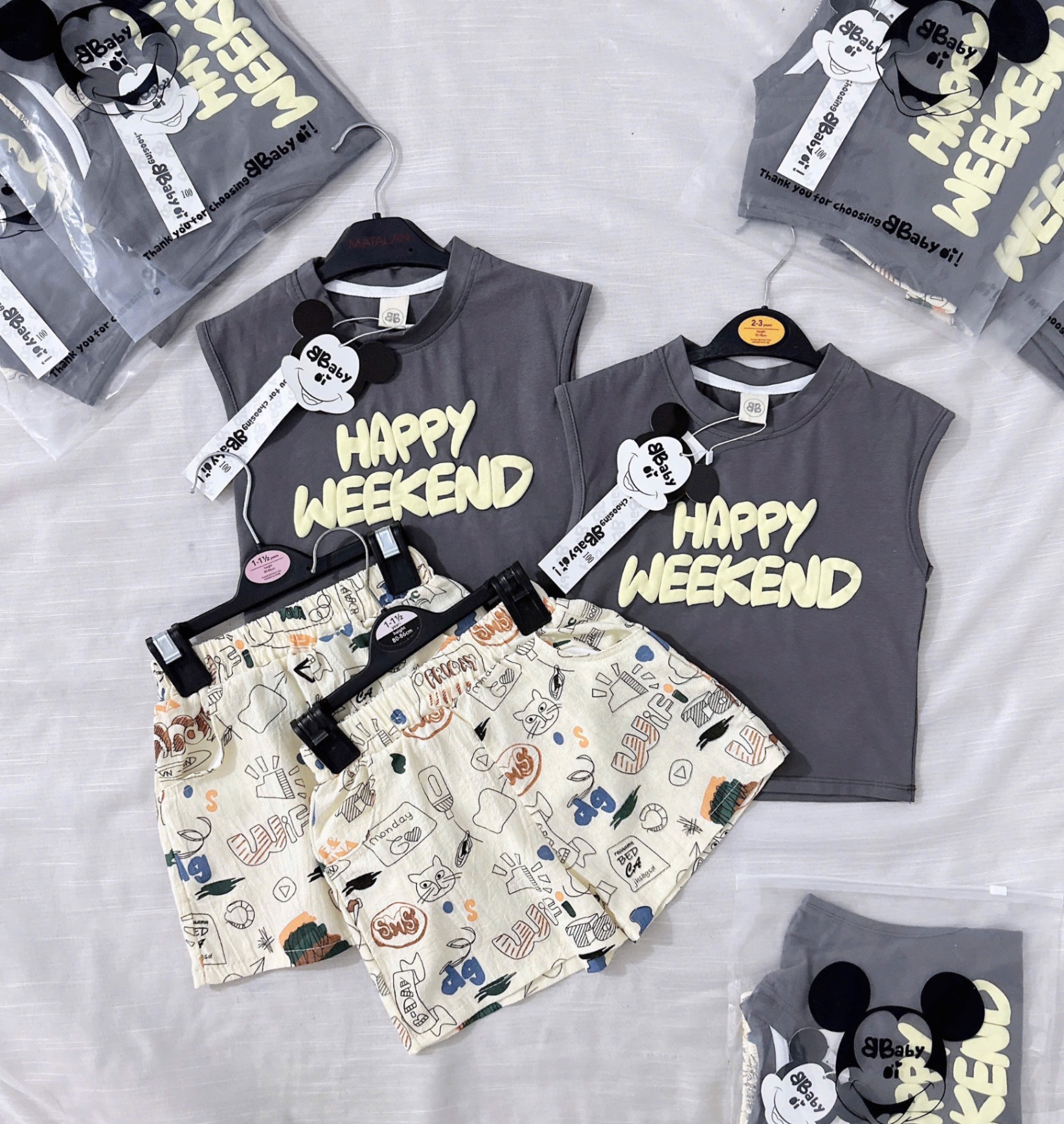 T527 - BỘ ĐÙI BÉ TRAI BA LỖ ÁO XÁM HAPPY
