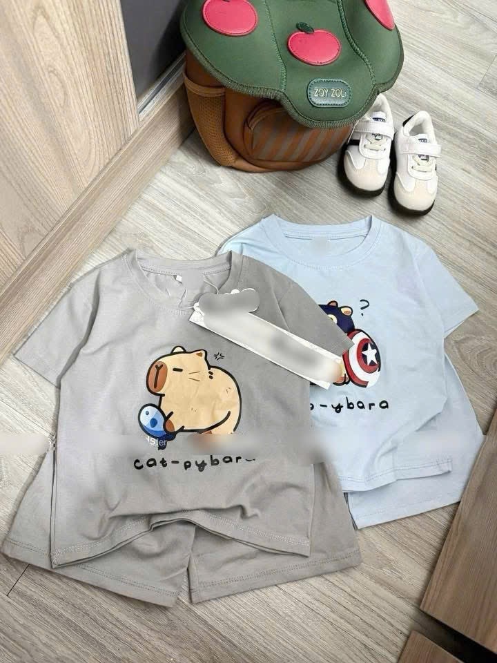 T528 - SET 2 BỘ ĐÙI BÉ TRAI CAPYBARA ghi xanh dương