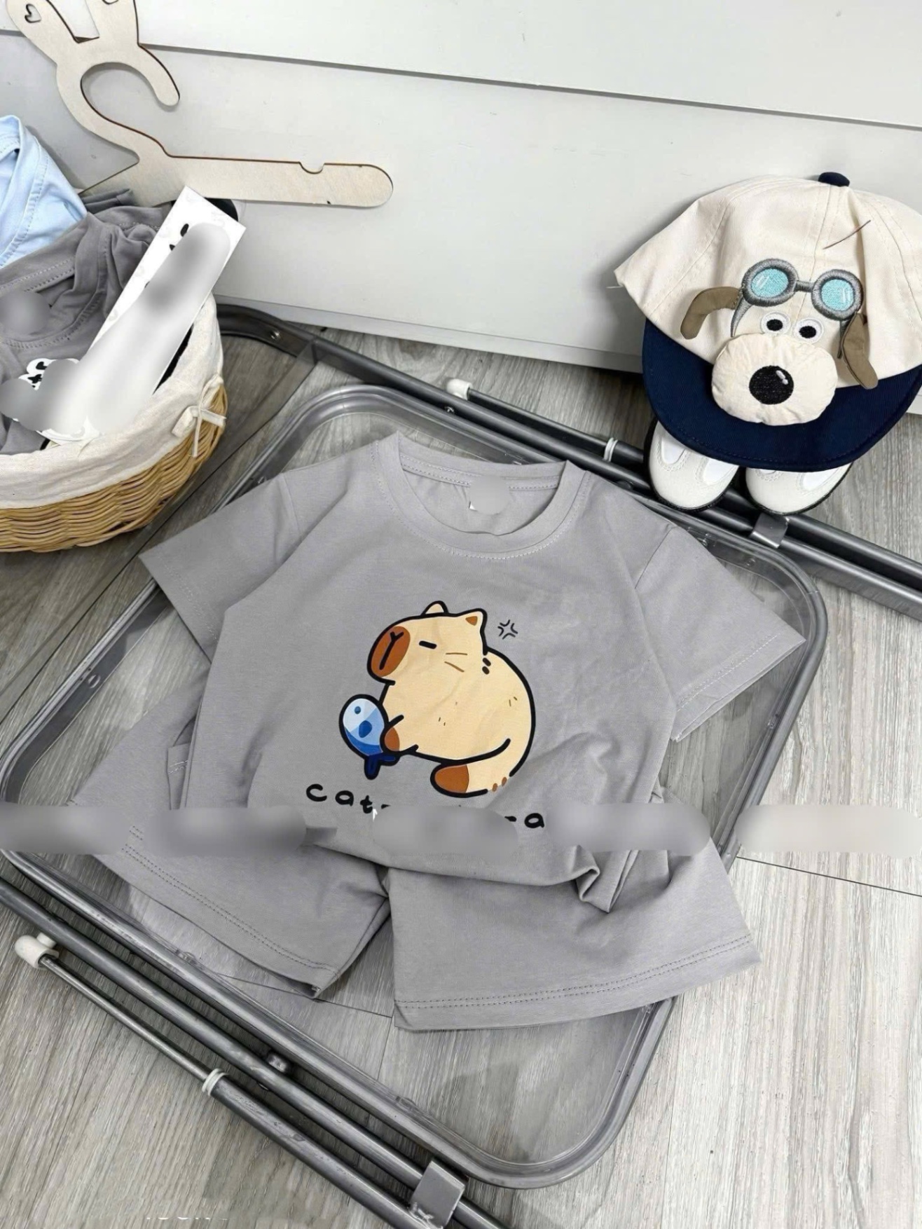 T528 - SET 2 BỘ ĐÙI BÉ TRAI CAPYBARA ghi xanh dương