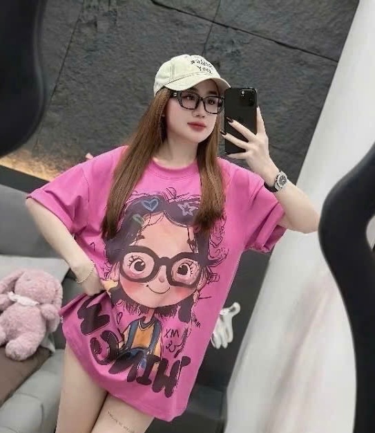 ANU176 - ÁO PHÔNG NỮ HỒNG CÔ GÁI ĐEO KÍNH