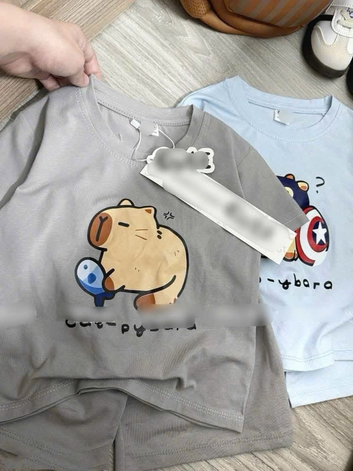 T528 - SET 2 BỘ ĐÙI BÉ TRAI CAPYBARA ghi xanh dương