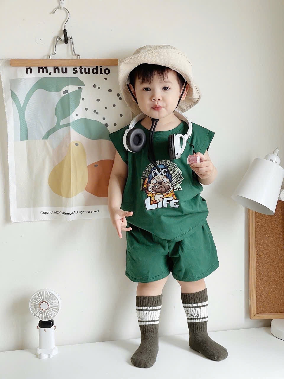 T568 - SET 2 BỘ ĐÙI BÉ TRAI BA LỖ LIFE xanh lá be