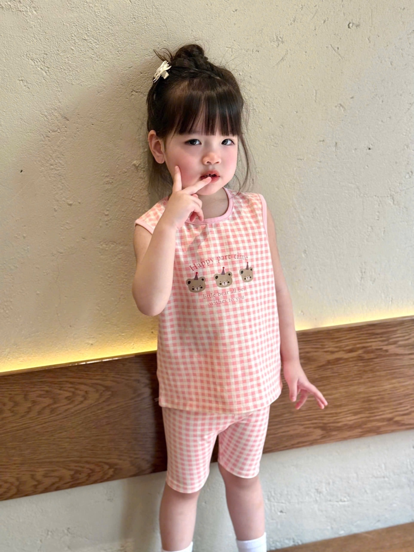 G542 - SET 3 BỘ BÉ GÁI QUẦN NGỐ HỒNG KẺ GẤU