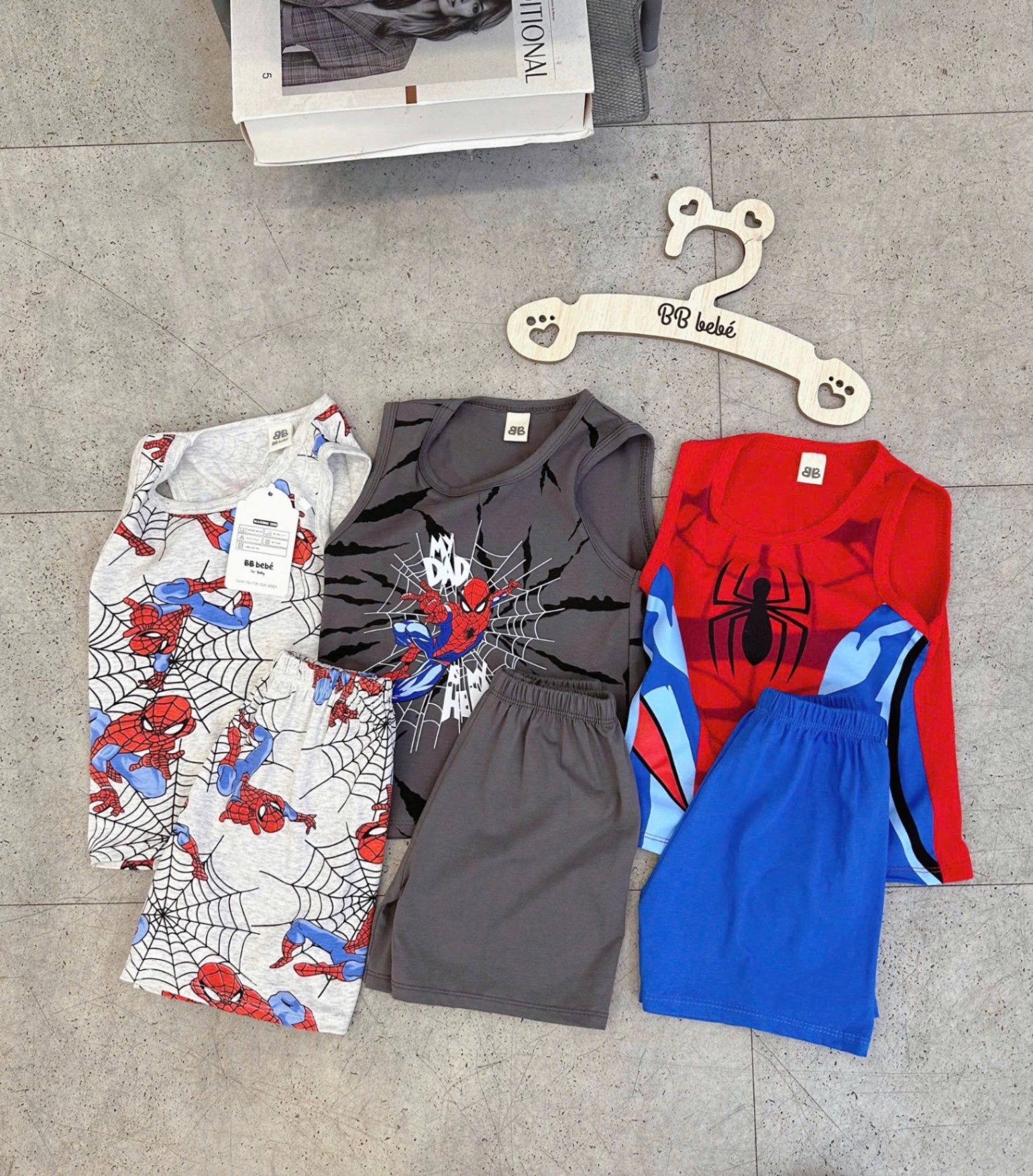 T566 - SET 3 BỘ ĐÙI BÉ TRAI BA LỖ NHỆN nâu đỏ ghi