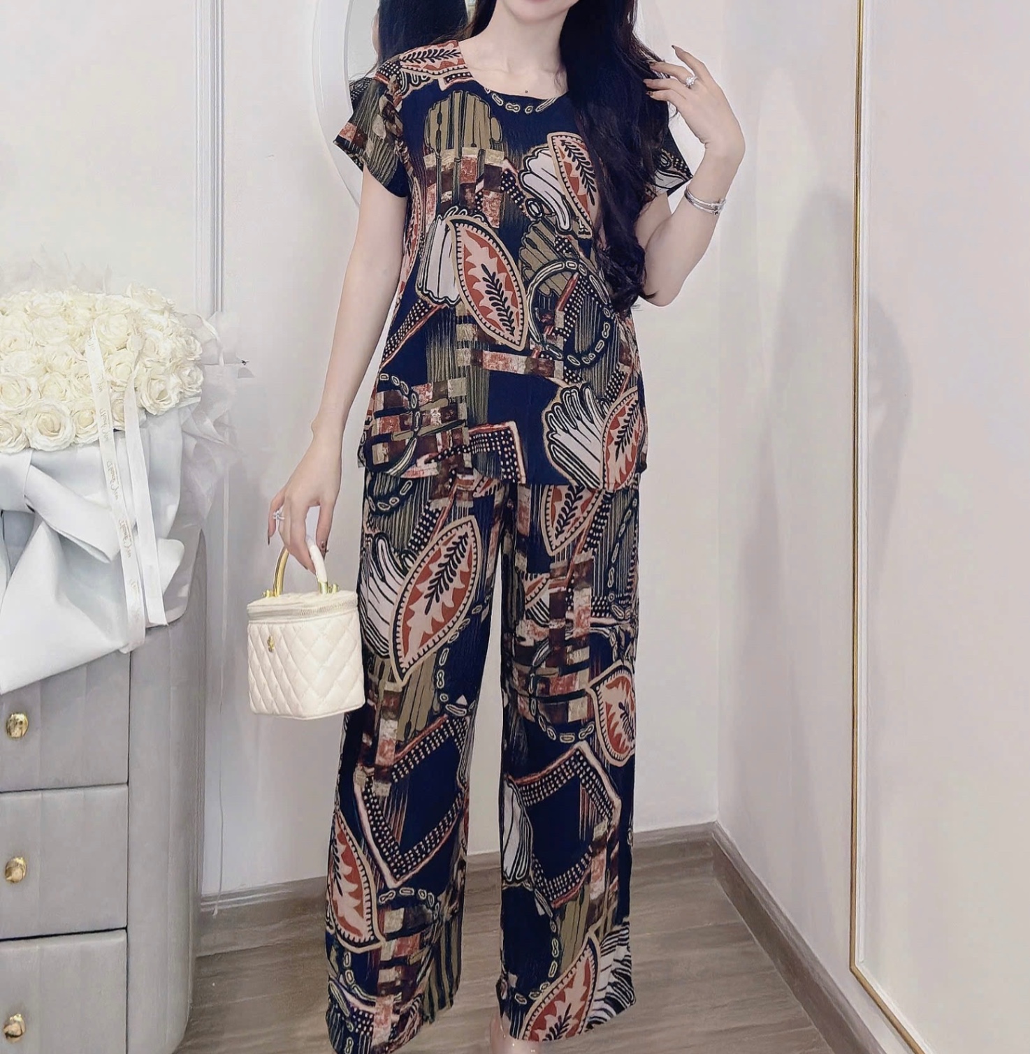 S897 - BỘ LANH QUẦN DÀI HOA LÁ CHO MẸ