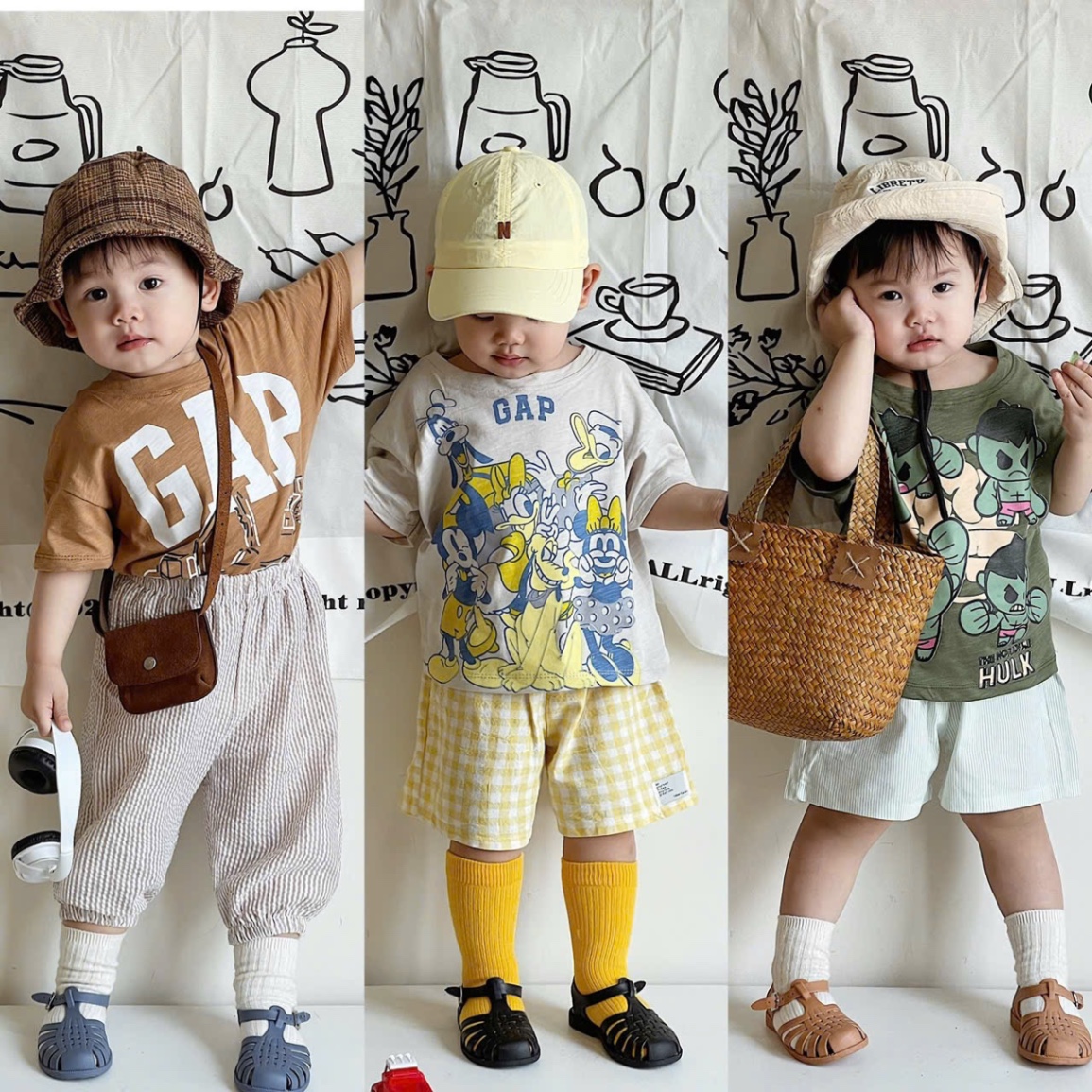 AB700 - SET 3 ÁO BÉ TRAI GAP XƯỢC nâu rêu ghi