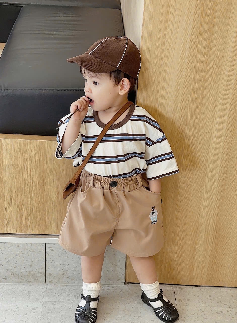QB298 - SET 3 QUẦN ĐÙI BÉ TRAI THÊU GẤU W