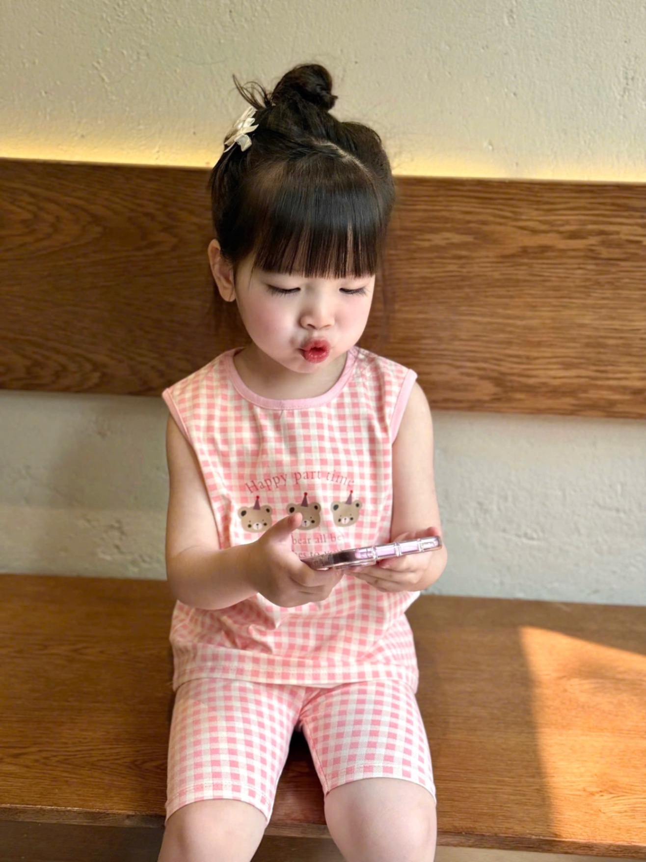 G542 - SET 3 BỘ BÉ GÁI QUẦN NGỐ HỒNG KẺ GẤU
