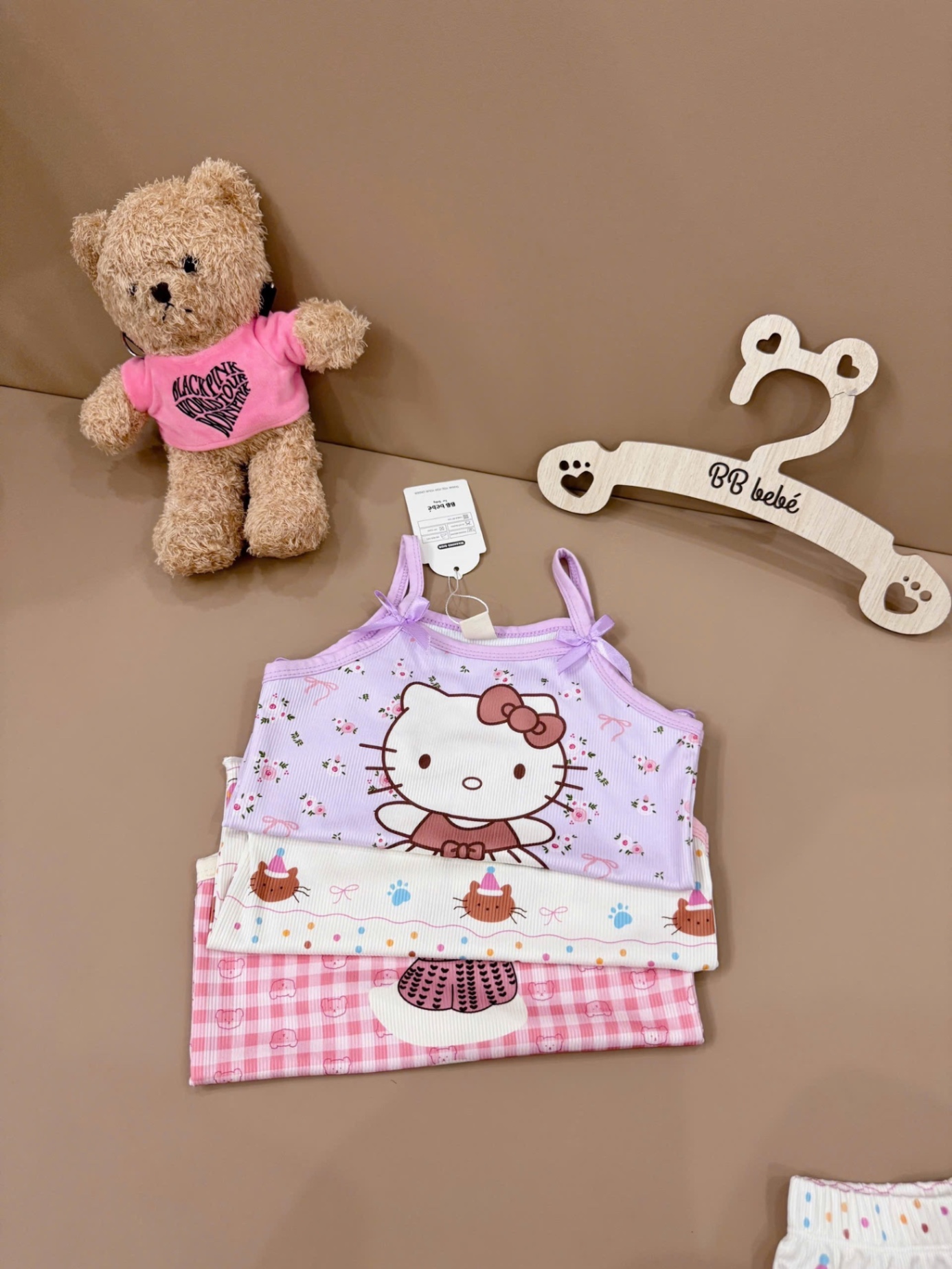 G545 - SET 3 BỘ ĐÙI BÉ GÁI 2S KITTY tím hồng be