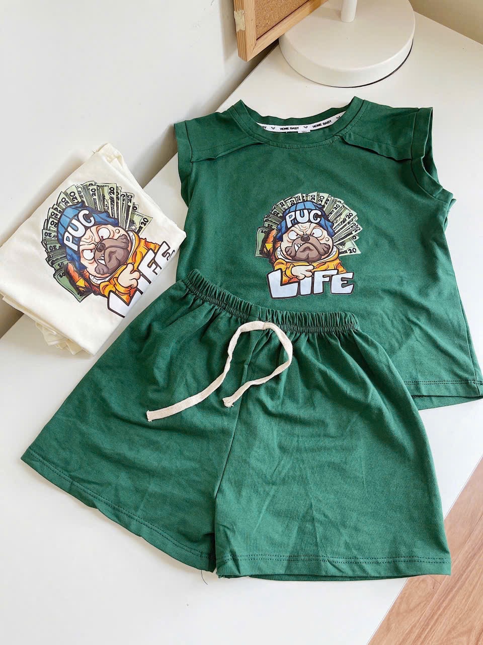 T568 - SET 2 BỘ ĐÙI BÉ TRAI BA LỖ LIFE xanh lá be