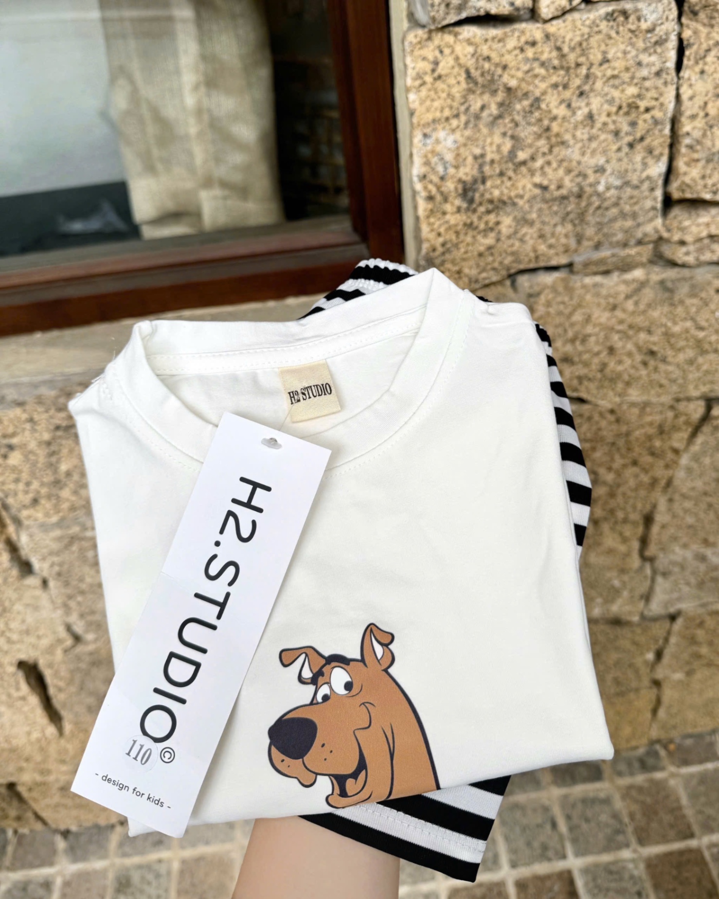 T575 - BỘ ĐÙI BÉ TRAI TRẮNG CHÓ SCOOPY DOO QUẦN KẺ
