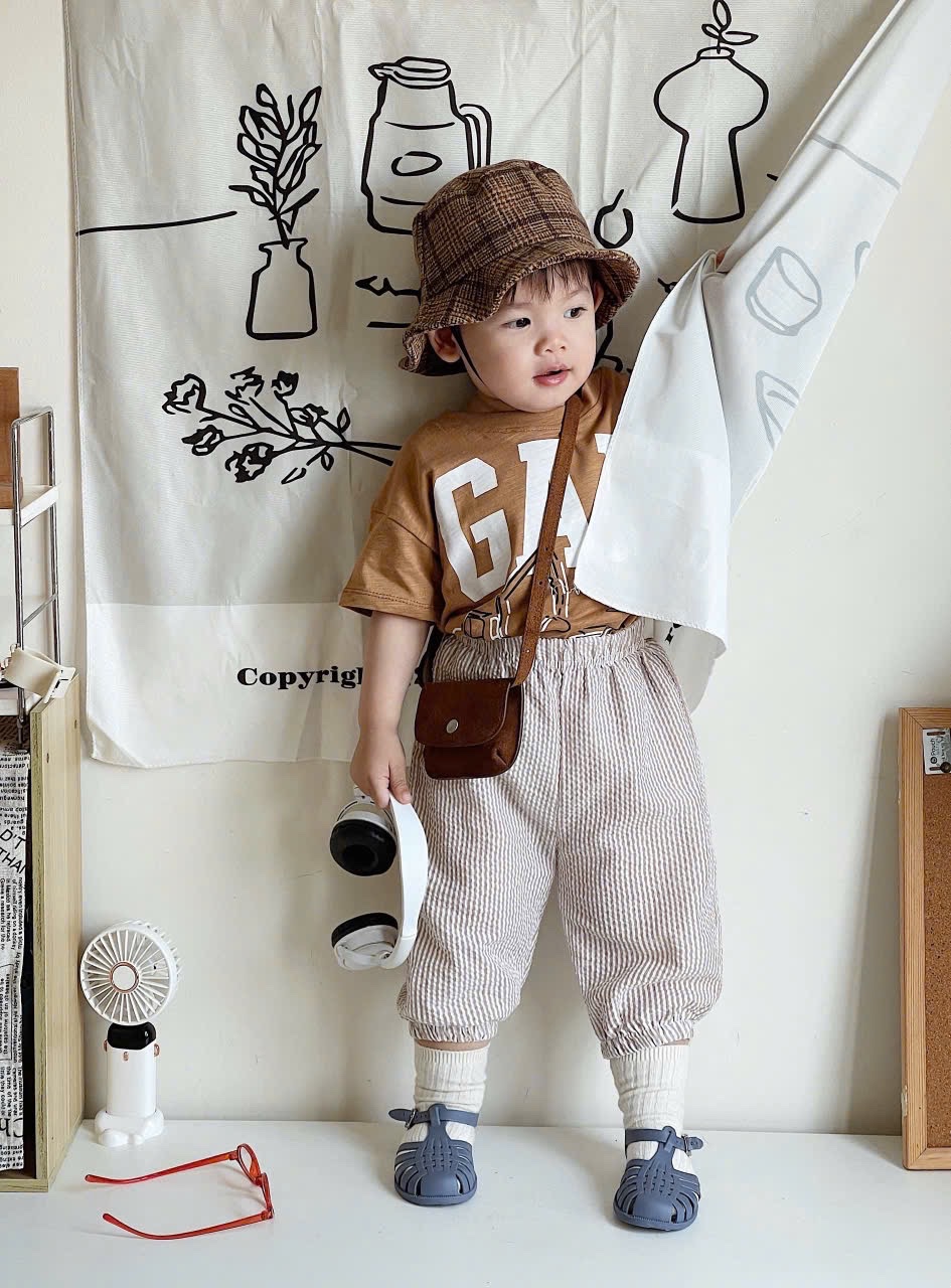 AB700 - SET 3 ÁO BÉ TRAI GAP XƯỢC nâu rêu ghi