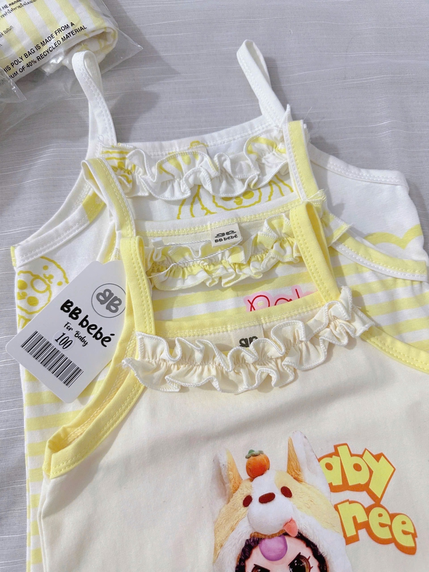 G538 - SET 3 BỘ ĐÙI BÉ GÁI 2S CỔ BÈO BABY3 VÀNG