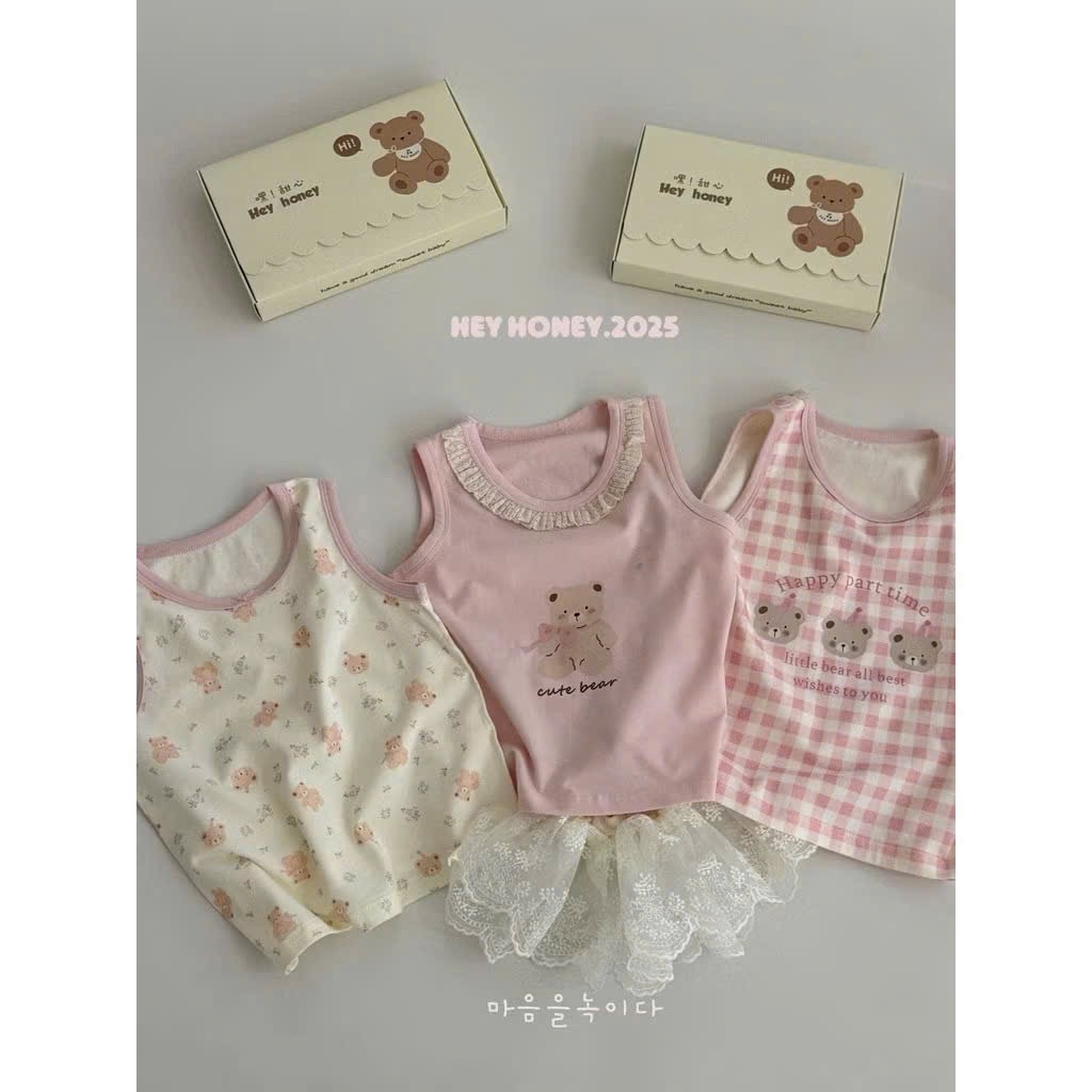 G542 - SET 3 BỘ BÉ GÁI QUẦN NGỐ HỒNG KẺ GẤU