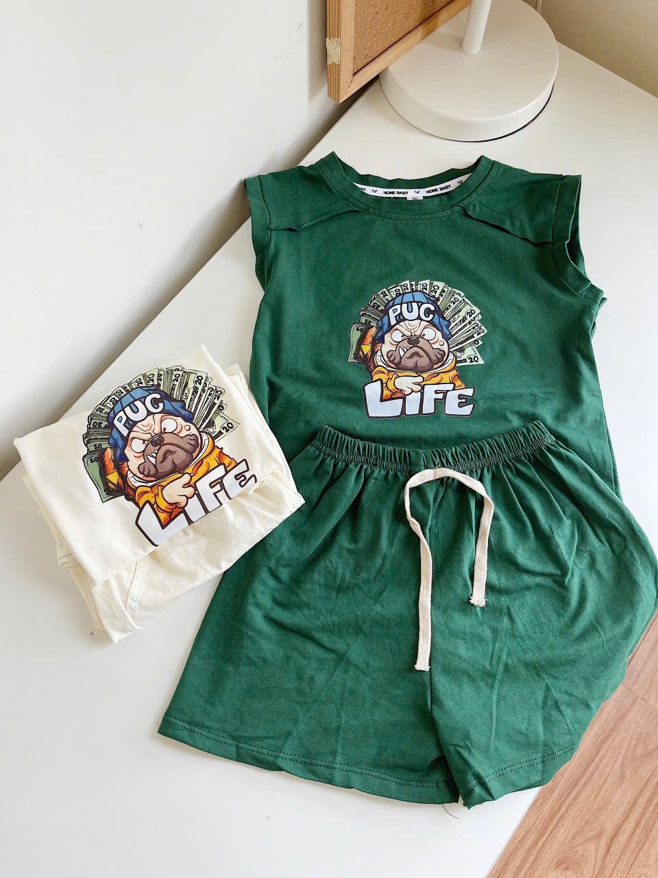 T568 - SET 2 BỘ ĐÙI BÉ TRAI BA LỖ LIFE xanh lá be