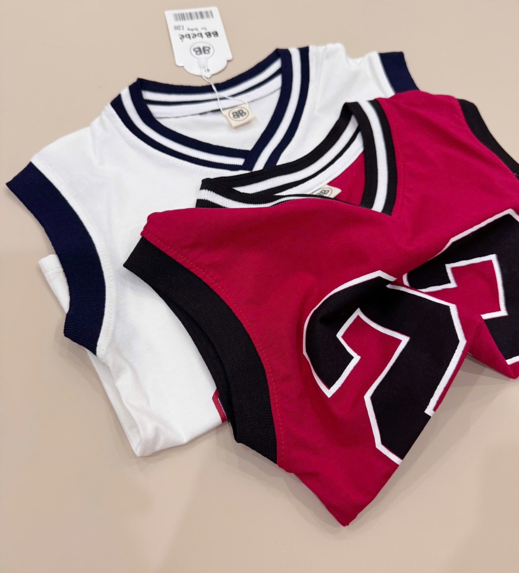 T576 - SET 2 BỘ ĐÙI BÉ TRAI COTTON SỐ 23 CỔ VIỀN đỏ trắng
