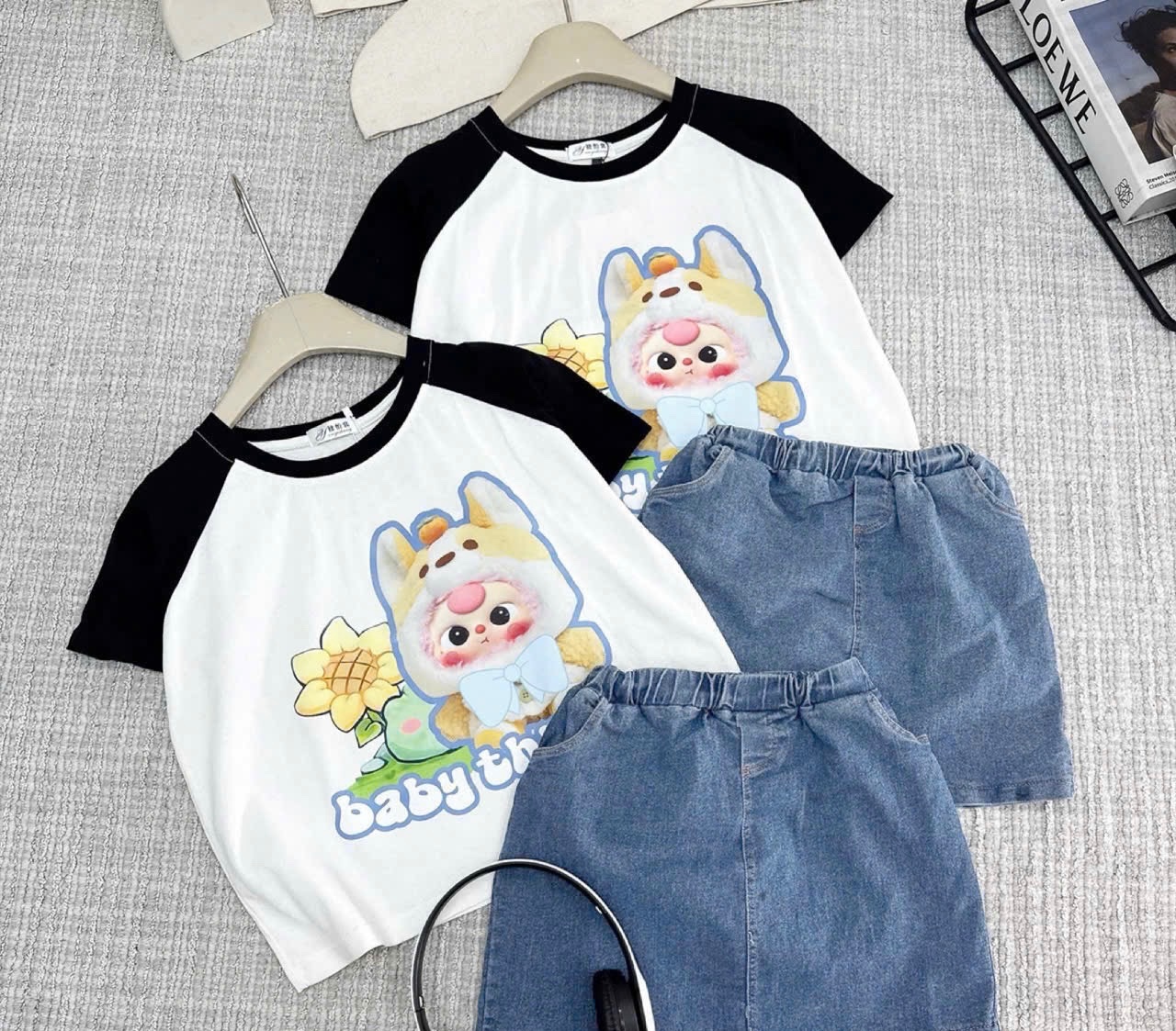 G539 - SET BÉ GÁI SIZE ĐẠI ÁO PHỐI BABY3 CVAY BÒ