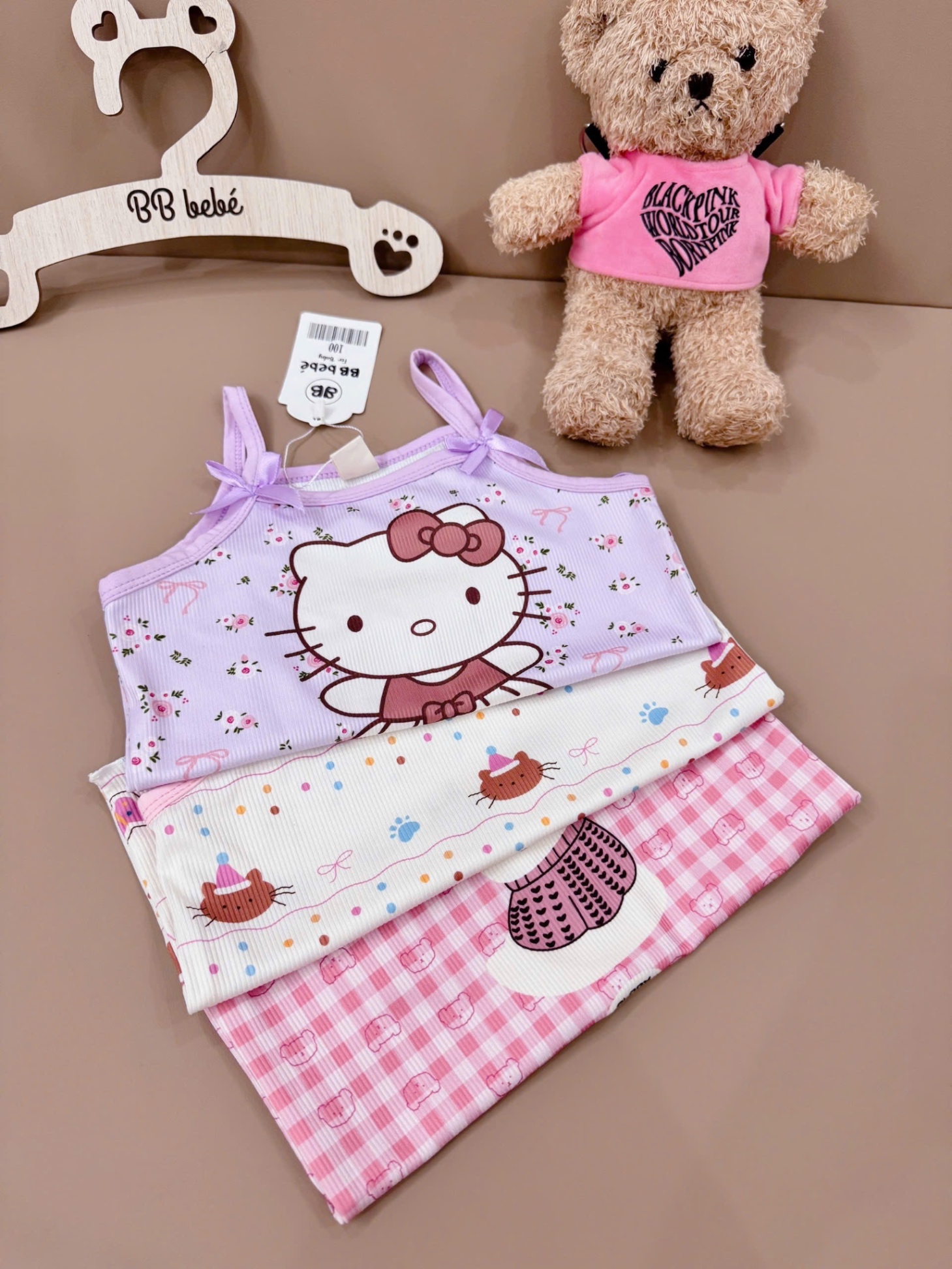 G545 - SET 3 BỘ ĐÙI BÉ GÁI 2S KITTY tím hồng be