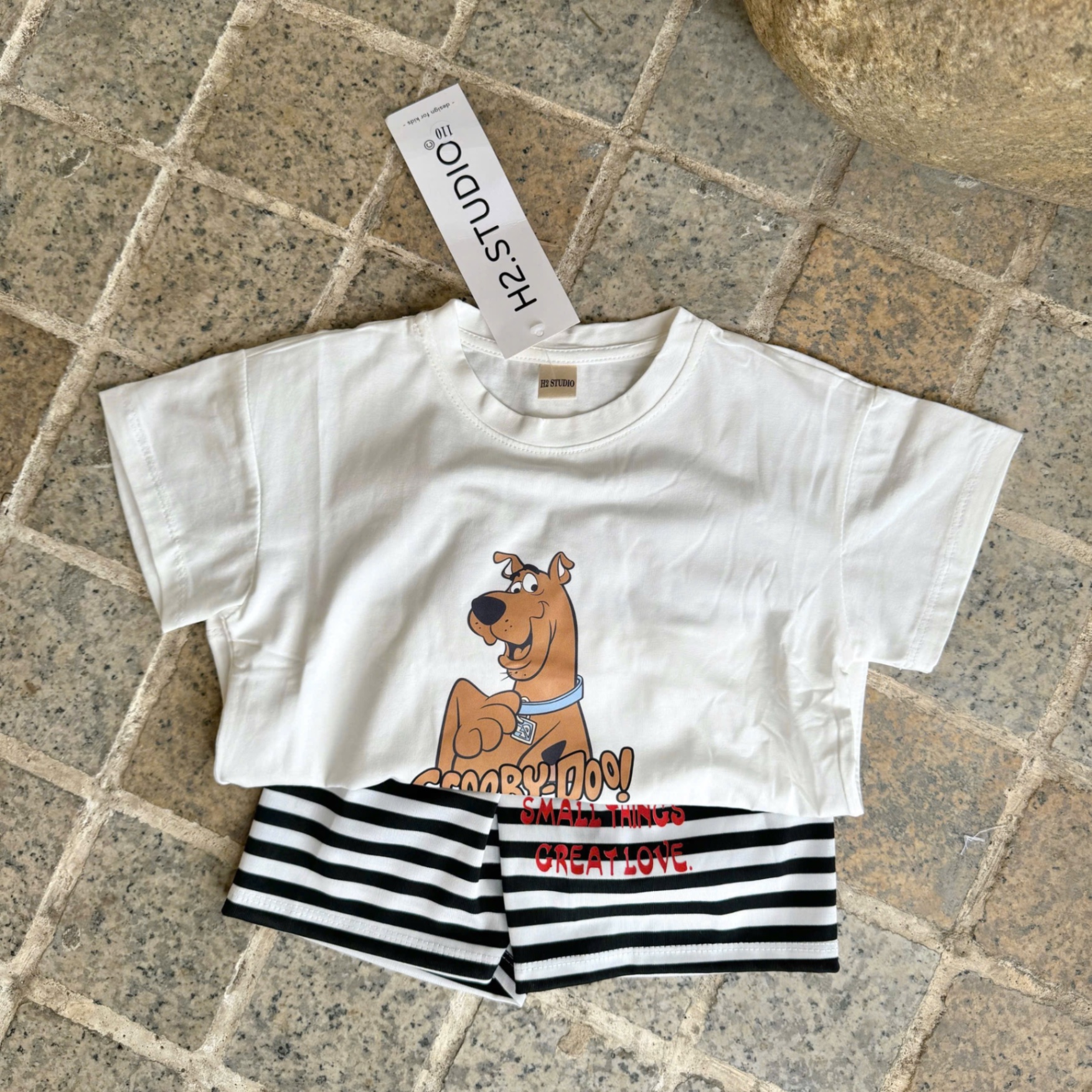 T575 - BỘ ĐÙI BÉ TRAI TRẮNG CHÓ SCOOPY DOO QUẦN KẺ
