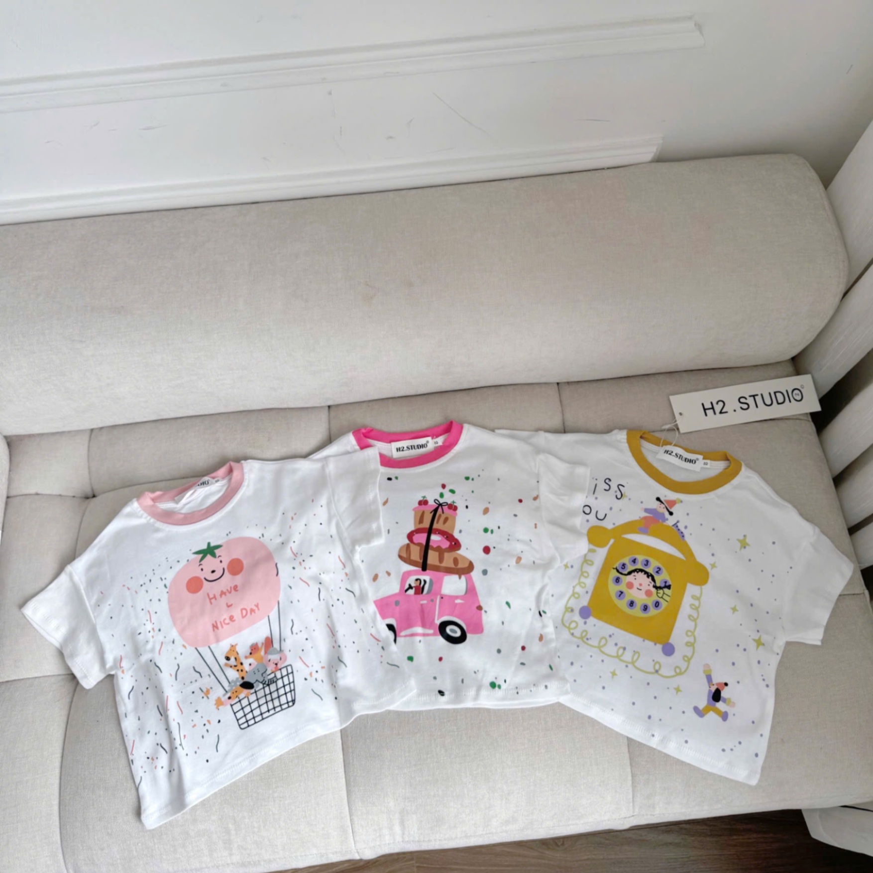 AB706 - SET 3 ÁO BÉ GÁI CỘC TRẮNG CỔ VIỀN miss you