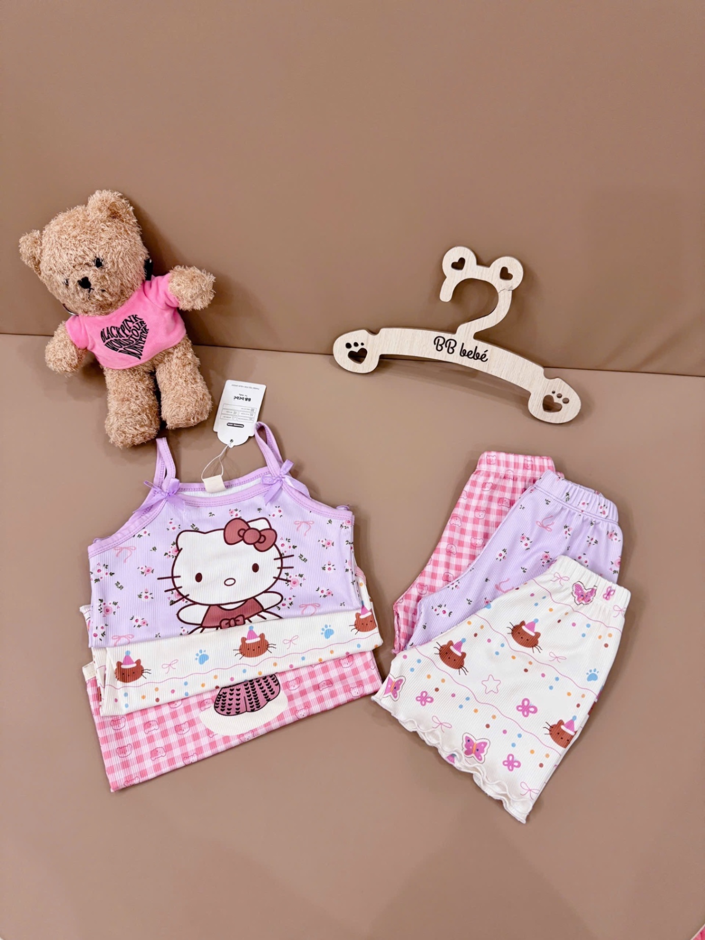 G545 - SET 3 BỘ ĐÙI BÉ GÁI 2S KITTY tím hồng be