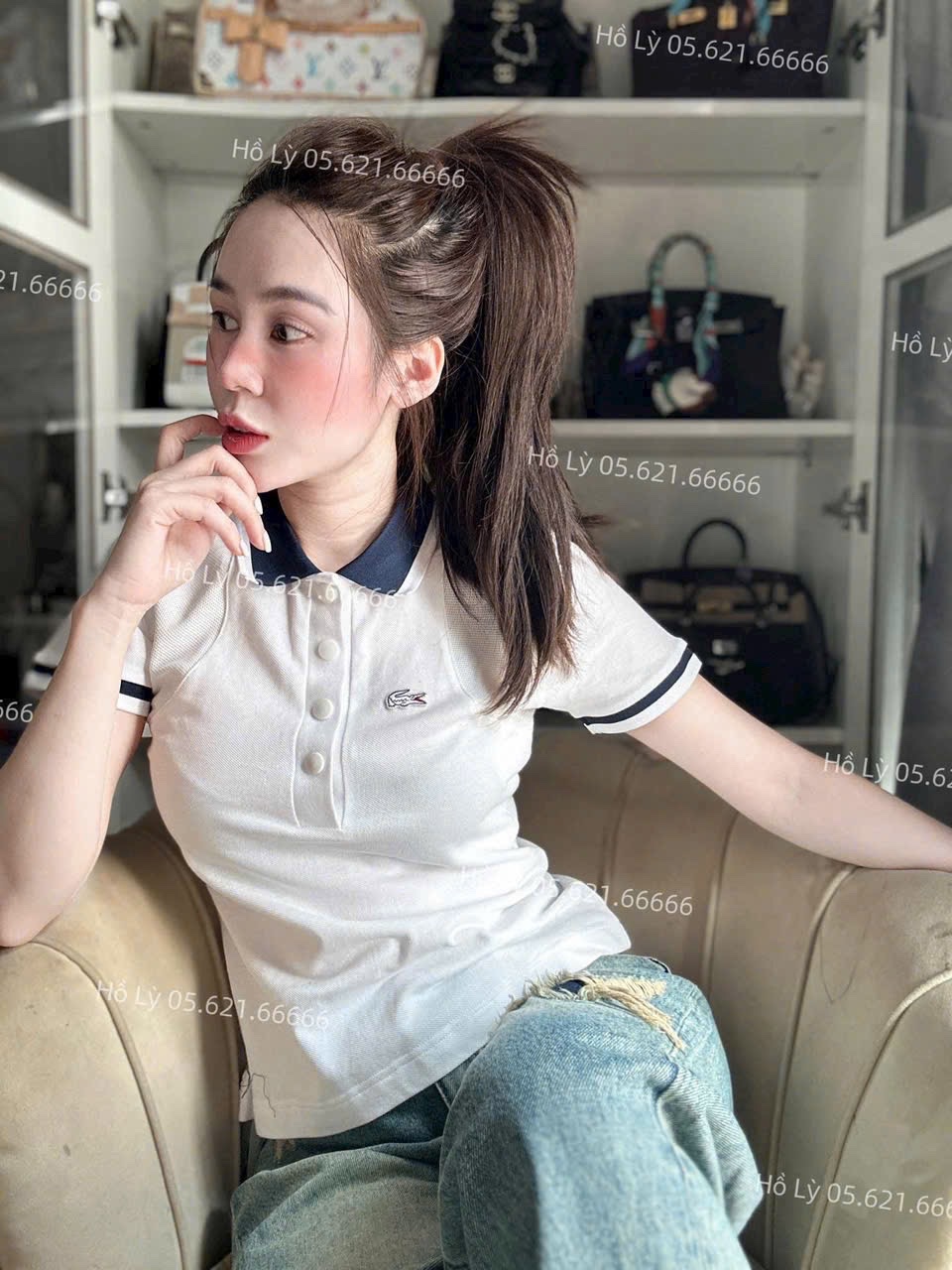 ANU190 - ÁO POLO NỮ TRẮNG CỔ THAN LASCOTE