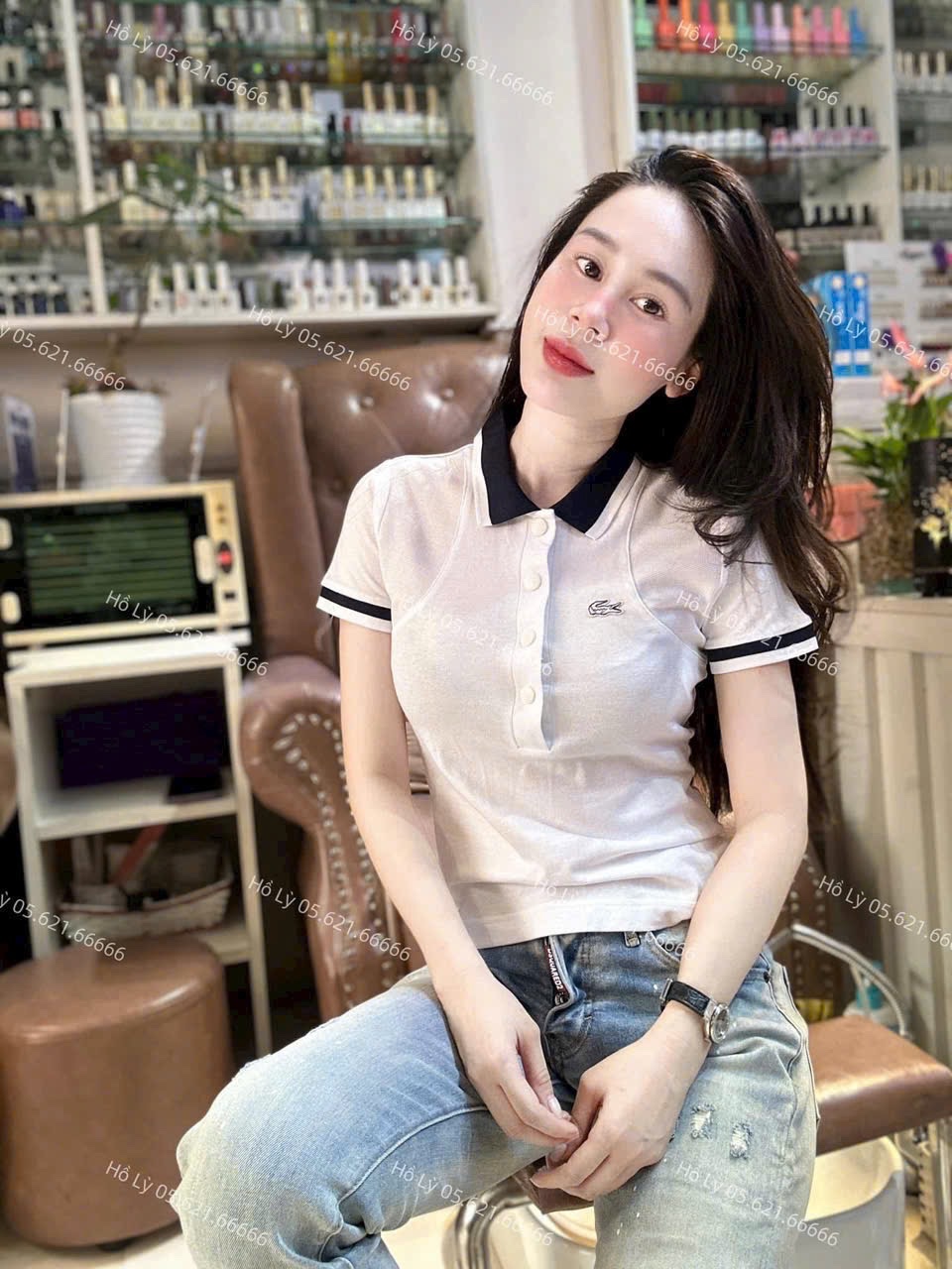 ANU190 - ÁO POLO NỮ TRẮNG CỔ THAN LASCOTE