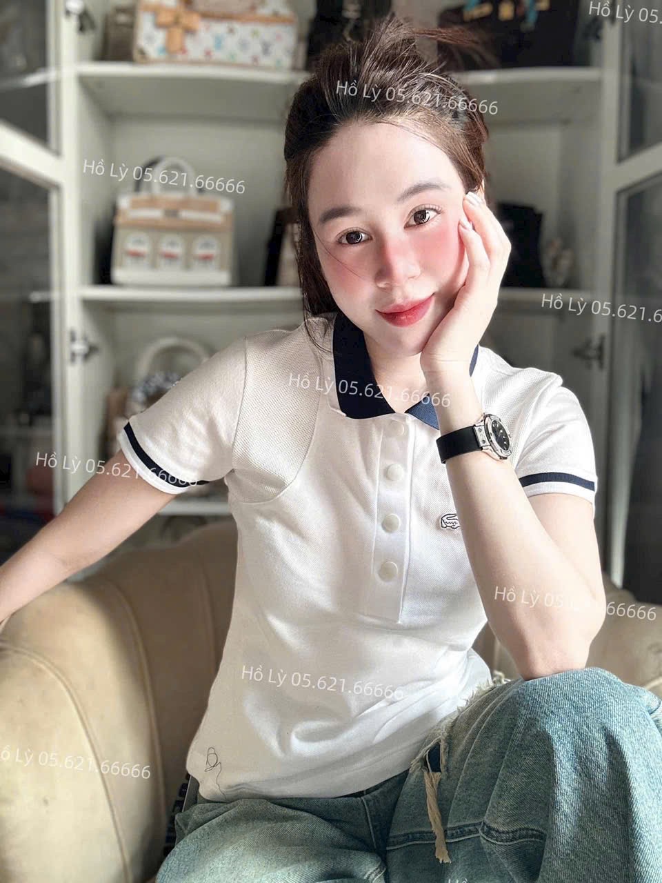 ANU190 - ÁO POLO NỮ TRẮNG CỔ THAN LASCOTE