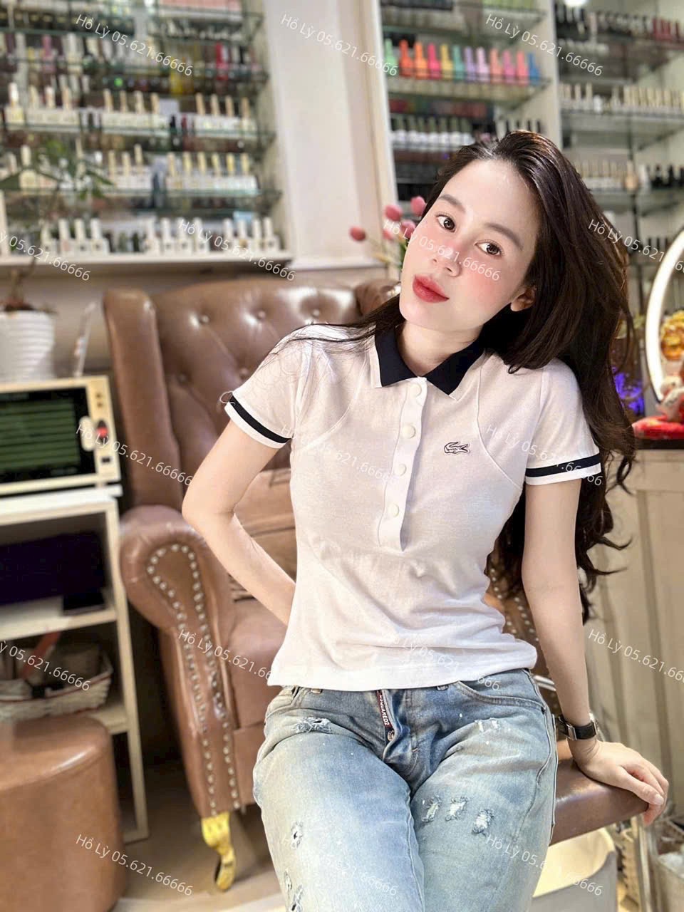ANU190 - ÁO POLO NỮ TRẮNG CỔ THAN LASCOTE