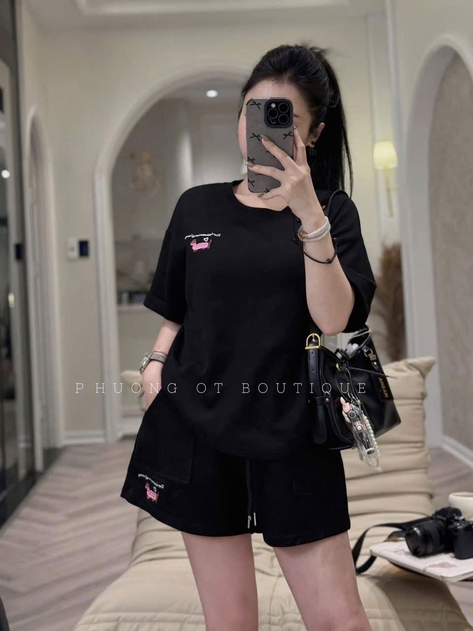 S905 - BỘ ĐÙI NỮ THÊU CHÓ HỒNG