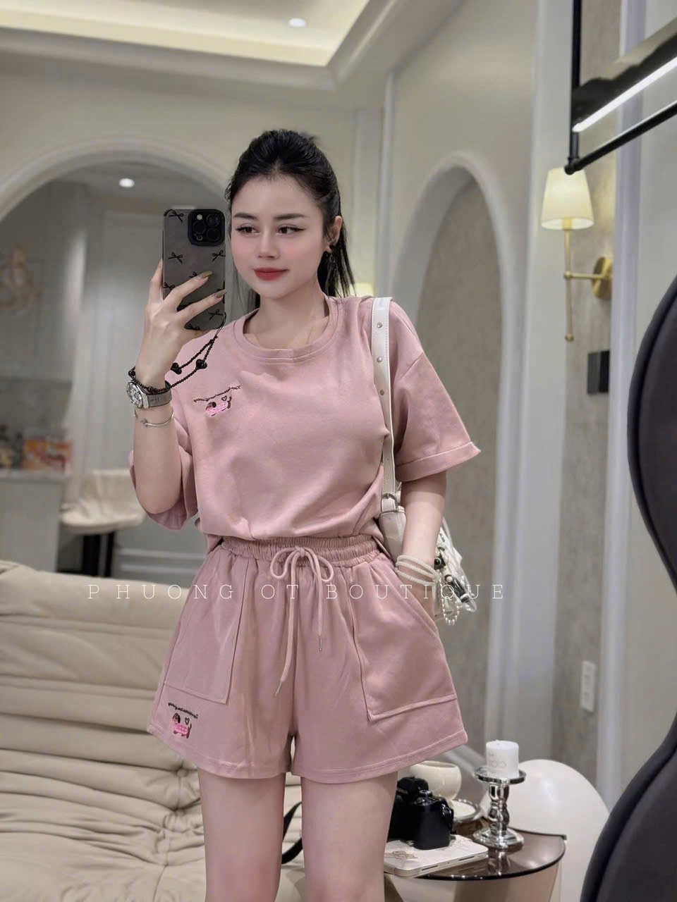 S905 - BỘ ĐÙI NỮ THÊU CHÓ HỒNG