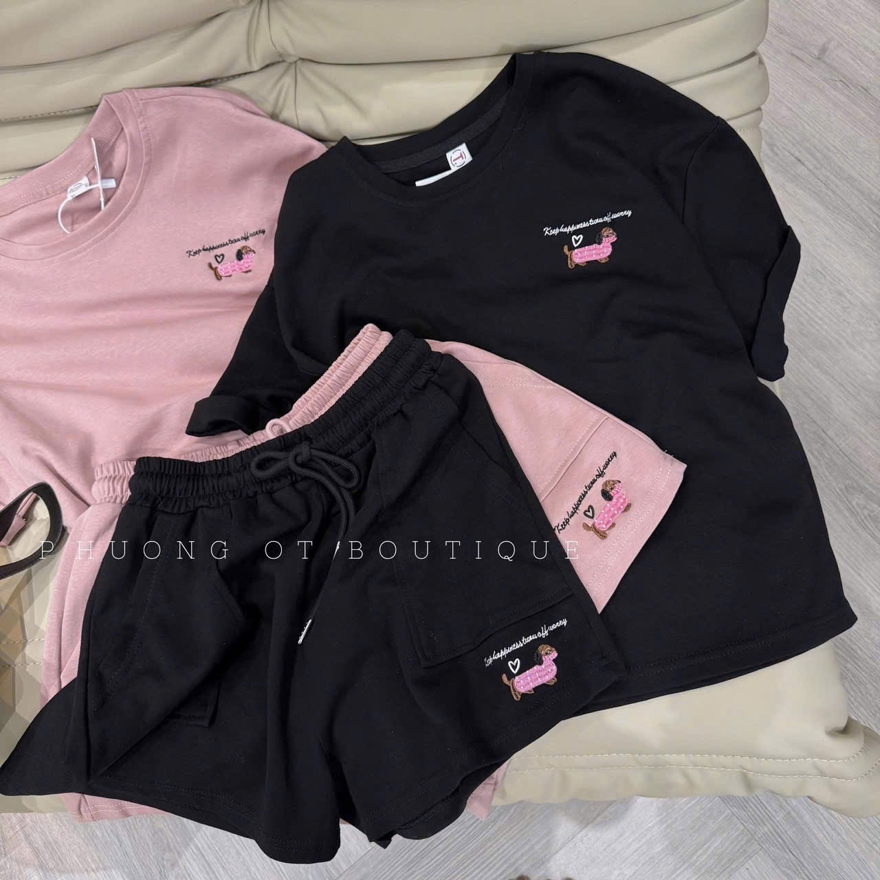S905 - BỘ ĐÙI NỮ THÊU CHÓ HỒNG